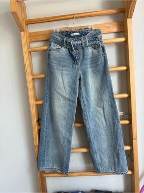 Acne Light Blue Flared Wide-Leg Jeans with Matching Belt
